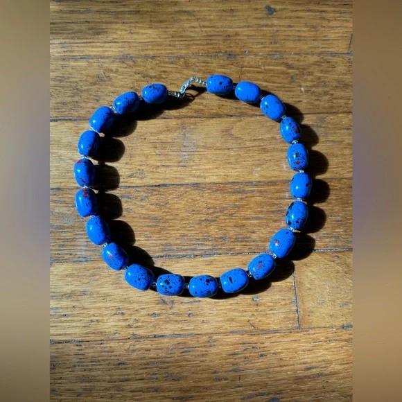 60s Vintage Blue Beaded Necklace - Picture 2 of 5